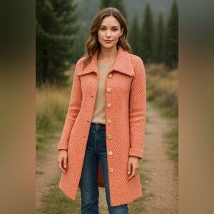 Sundance Orange Cream Knit Sweater Coat Longline Button Front Jacket Medium